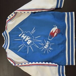 Blue and White Graphic Bomber Jacket